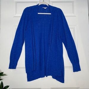 Eileen Fisher Organic Linen Cotton Slub Knit Blue Open Cardigan Size Large